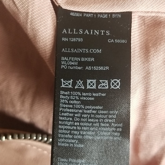 NWT Allsaints Balfern Leather Jacket Dusty Pink S - Picture 5 of 9